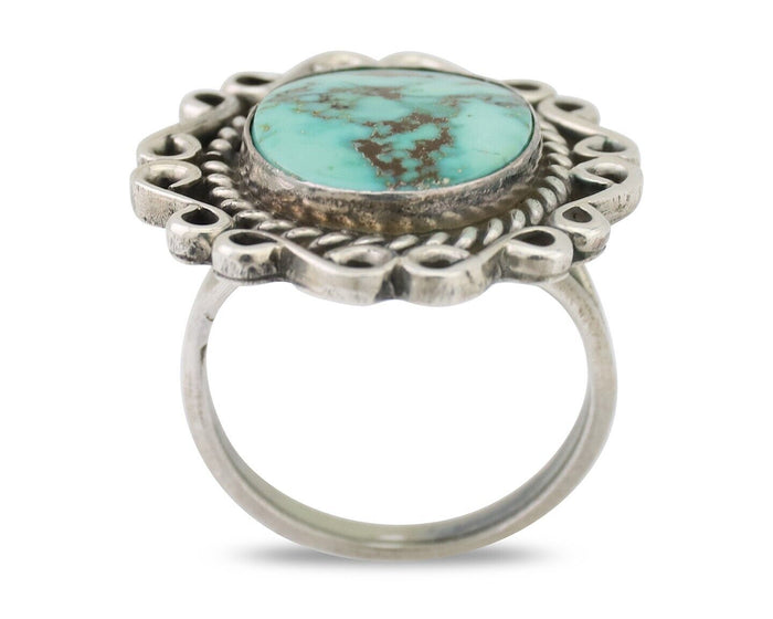 Navajo Ring 925 Silver Natural Turquoise Artist Signed "M" Size 6.25 C.80's