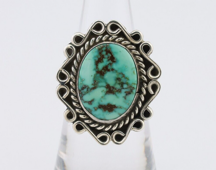 Navajo Ring 925 Silver Natural Turquoise Artist Signed "M" Size 6.25 C.80's