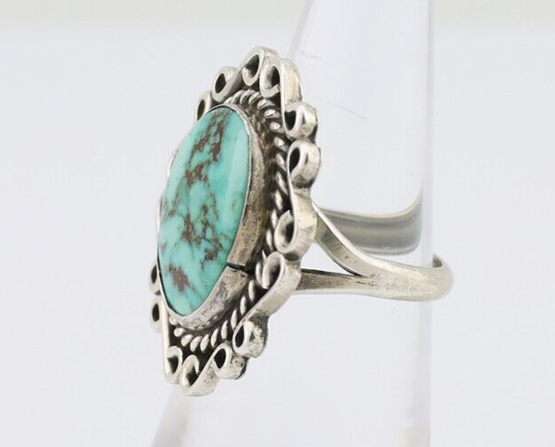 Navajo Ring 925 Silver Natural Turquoise Artist Signed "M" Size 6.25 C.80's