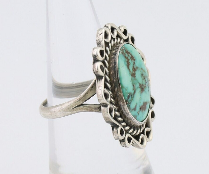 Navajo Ring 925 Silver Natural Turquoise Artist Signed "M" Size 6.25 C.80's