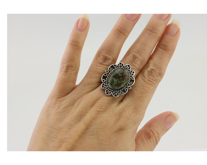Navajo Ring 925 Silver Natural Turquoise Artist Signed M Size 6.25 C.80's