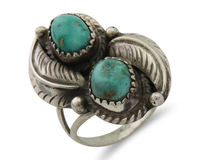 Navajo Ring 925 Silver Natural Turquoise Artist Signed MC C.80's Size 7.5