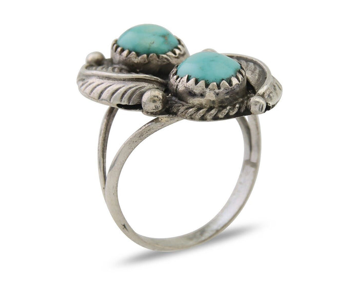 Navajo Ring 925 Silver Natural Turquoise Artist Signed MC C.80's Size 7.5