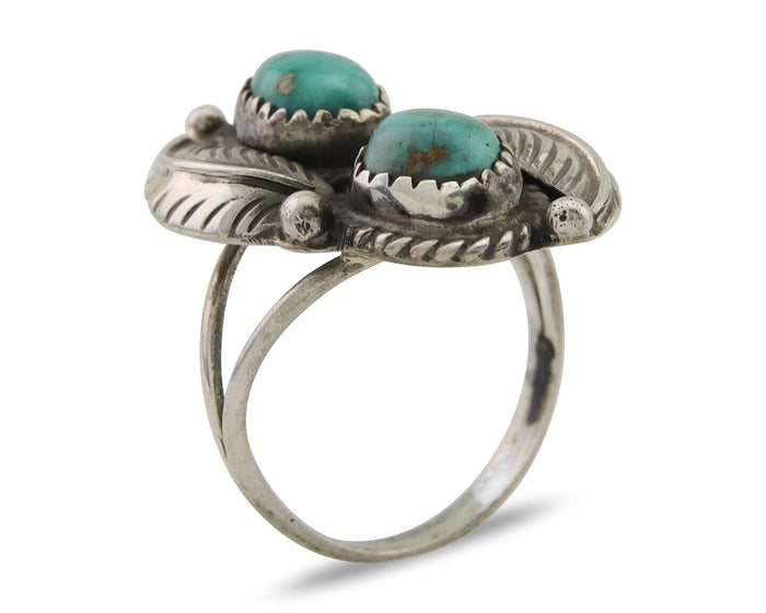 Navajo Ring 925 Silver Natural Turquoise Artist Signed MC C.80's Size 7.5