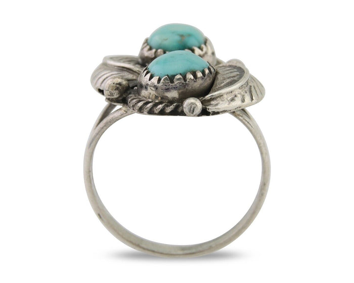 Navajo Ring 925 Silver Natural Turquoise Artist Signed MC C.80's Size 7.5