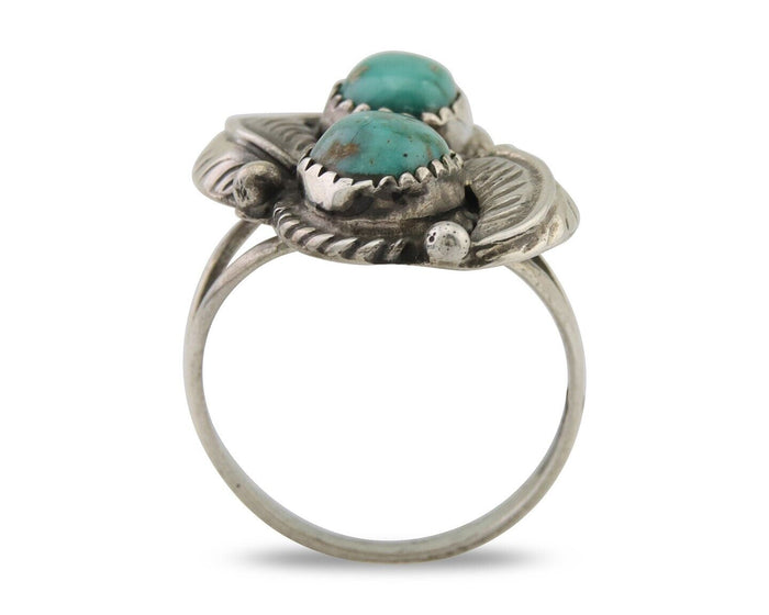 Navajo Ring 925 Silver Natural Turquoise Artist Signed MC C.80's Size 7.5