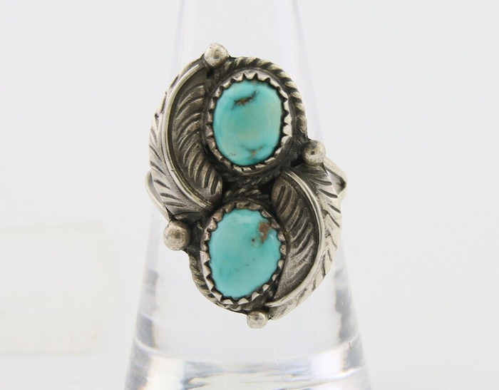 Navajo Ring 925 Silver Natural Turquoise Artist Signed MC C.80's Size 7.5