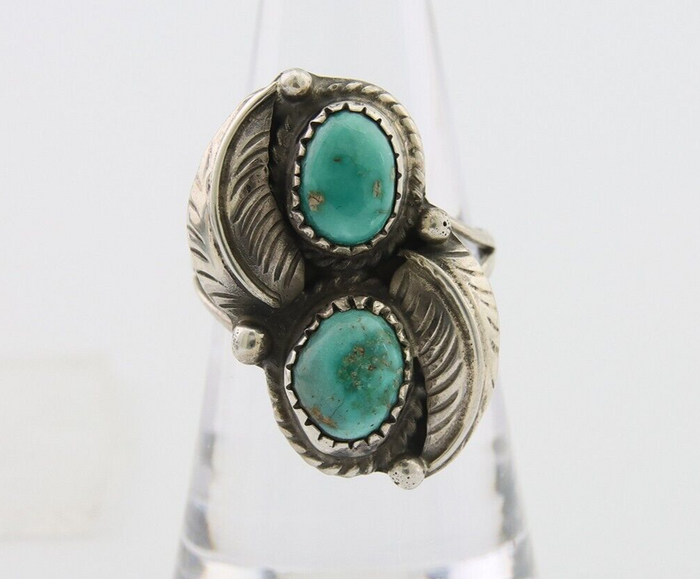 Navajo Ring 925 Silver Natural Turquoise Artist Signed MC C.80's Size 7.5