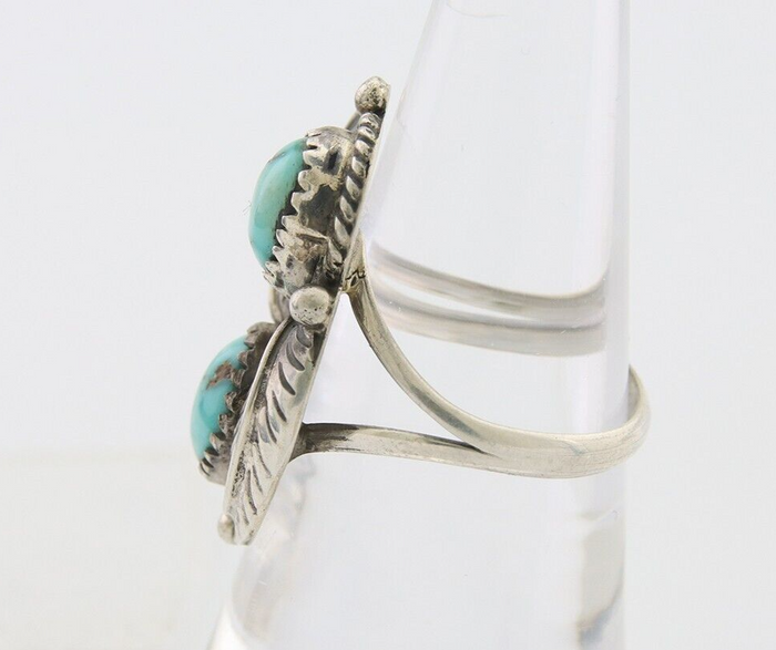 Navajo Ring 925 Silver Natural Turquoise Artist Signed MC C.80's Size 7.5
