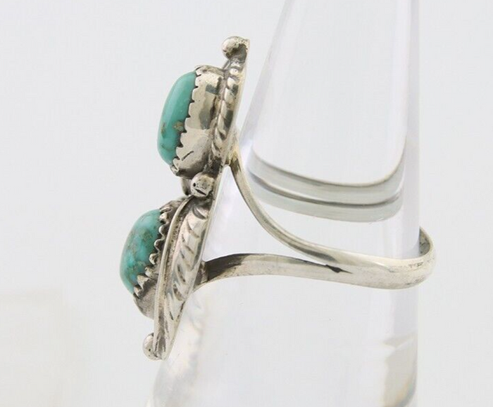 Navajo Ring 925 Silver Natural Turquoise Artist Signed MC C.80's Size 7.5