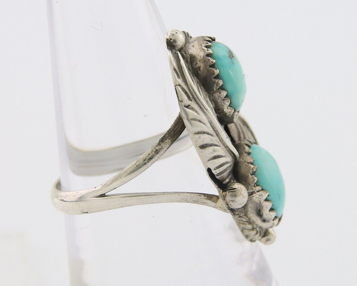Navajo Ring 925 Silver Natural Turquoise Artist Signed MC C.80's Size 7.5