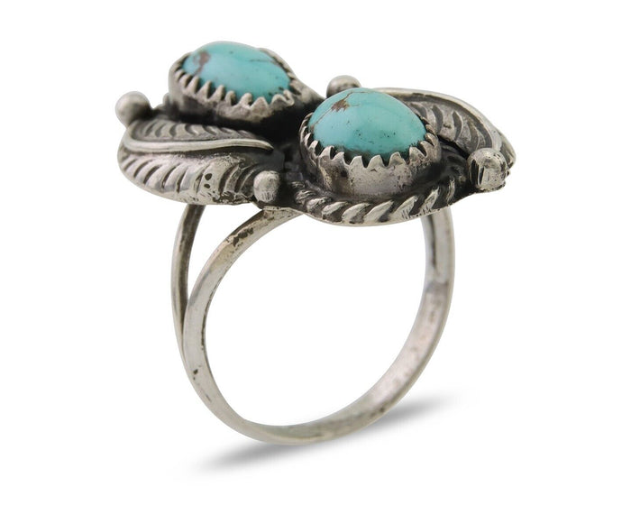Navajo Ring 925 Silver Natural Turquoise Artist Signed MC C.80's Size 8.0