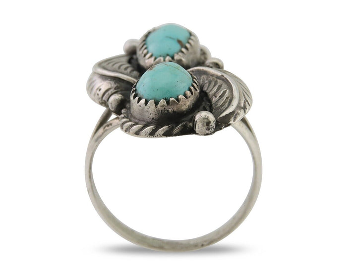 Navajo Ring 925 Silver Natural Turquoise Artist Signed MC C.80's Size 8.0