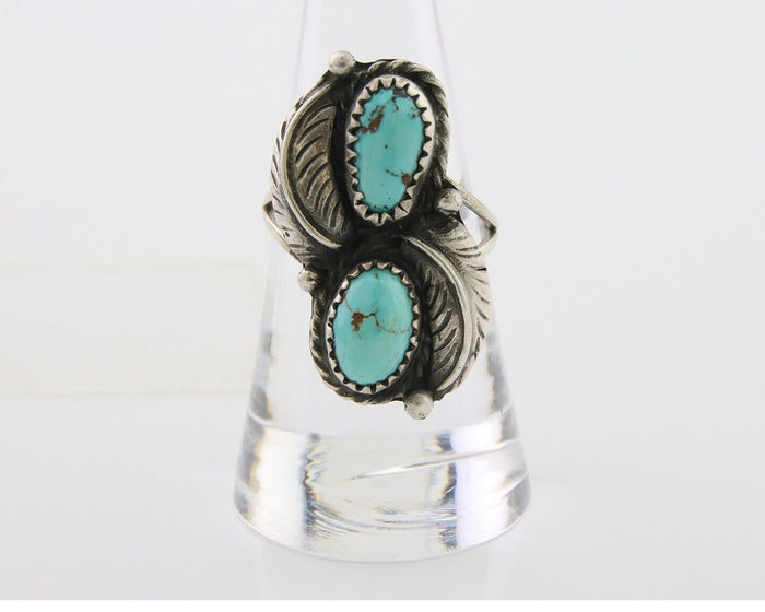 Navajo Ring 925 Silver Natural Turquoise Artist Signed MC C.80's Size 8.0