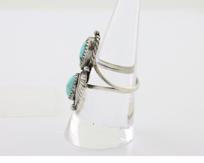 Navajo Ring 925 Silver Natural Turquoise Artist Signed MC C.80's Size 8.0