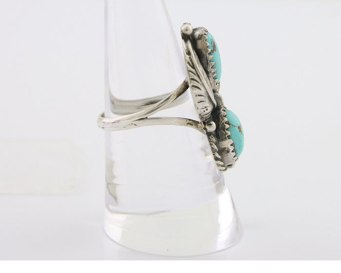 Navajo Ring 925 Silver Natural Turquoise Artist Signed MC C.80's Size 8.0