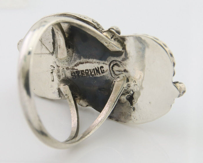 Navajo Ring 925 Silver Natural Turquoise Artist Signed MC C.80's Size 8.0