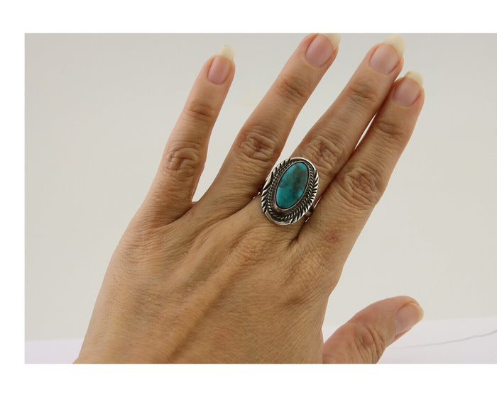 Navajo Ring 925 Silver Natural Turquoise Artist Signed Mike Begay C.80's