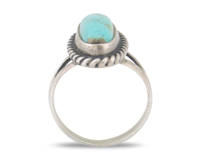 Navajo Ring 925 Silver Natural Turquoise Artist Signed Rabbit Stick C.80's