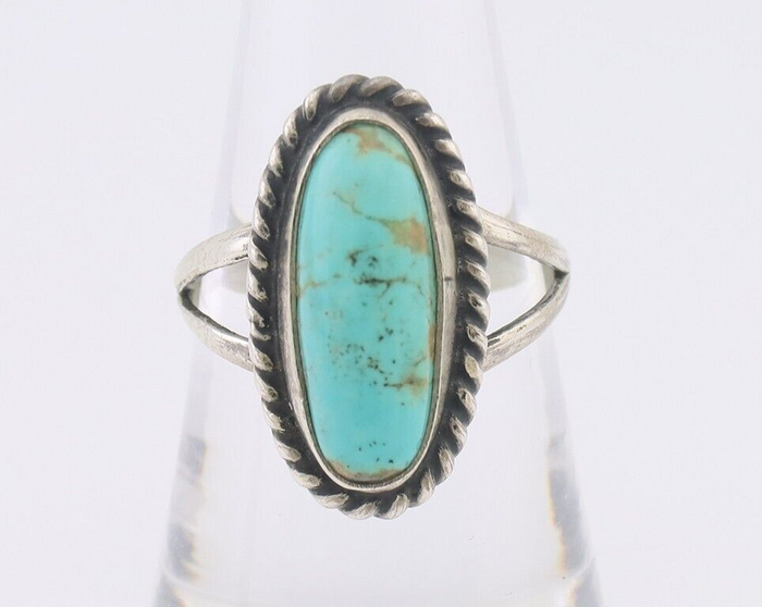 Navajo Ring 925 Silver Natural Turquoise Artist Signed Rabbit Stick C.80's
