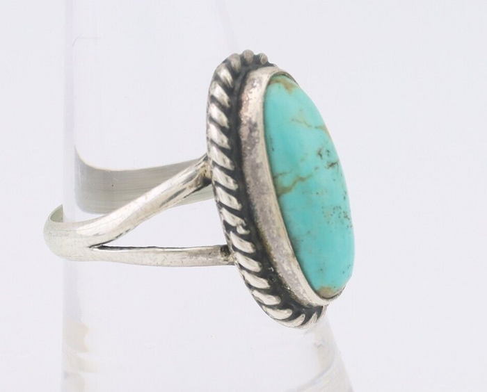 Navajo Ring 925 Silver Natural Turquoise Artist Signed Rabbit Stick C.80's