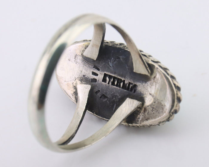 Navajo Ring 925 Silver Natural Turquoise Artist Signed Rabbit Stick C.80's
