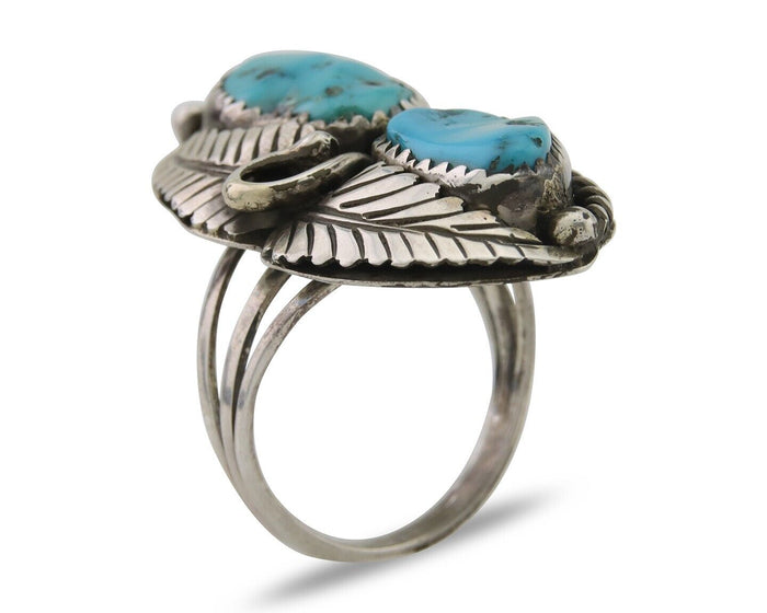 Navajo Ring 925 Silver Natural Turquoise Artist Signed Rob T Kelly C.80's
