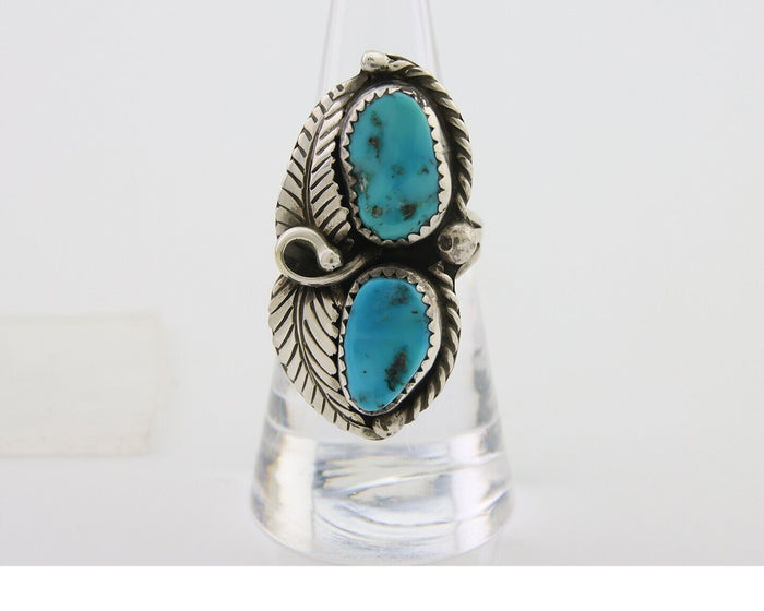 Navajo Ring 925 Silver Natural Turquoise Artist Signed Rob T Kelly C.80's