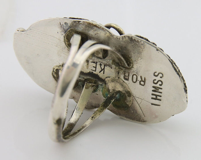 Navajo Ring 925 Silver Natural Turquoise Artist Signed Rob T Kelly C.80's