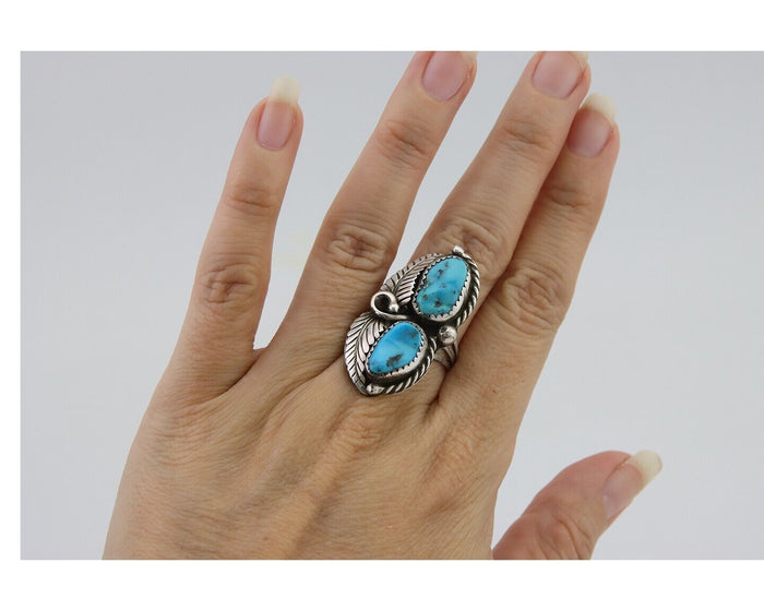 Navajo Ring 925 Silver Natural Turquoise Artist Signed Rob T Kelly C.80's