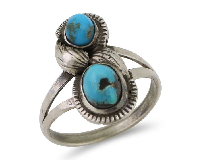 Navajo Ring 925 Silver Natural Turquoise Artist Signed Tom Willeto C.80's