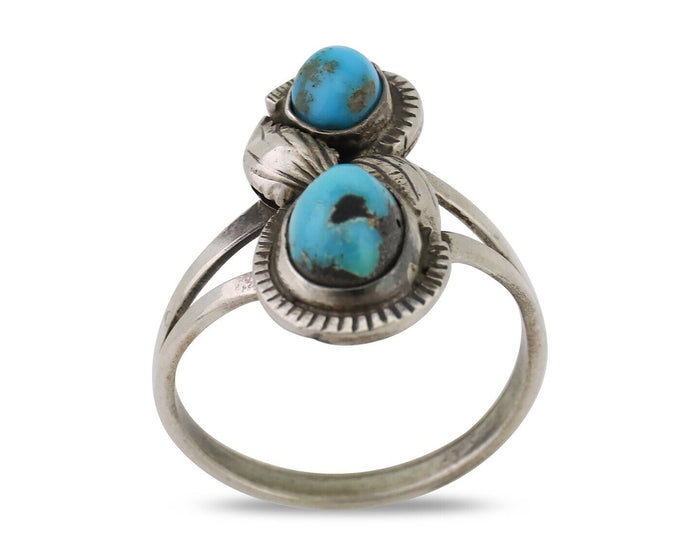 Navajo Ring 925 Silver Natural Turquoise Artist Signed Tom Willeto C.80's