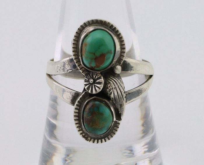 Navajo Ring 925 Silver Natural Turquoise Artist Signed Tom Willeto C.80's