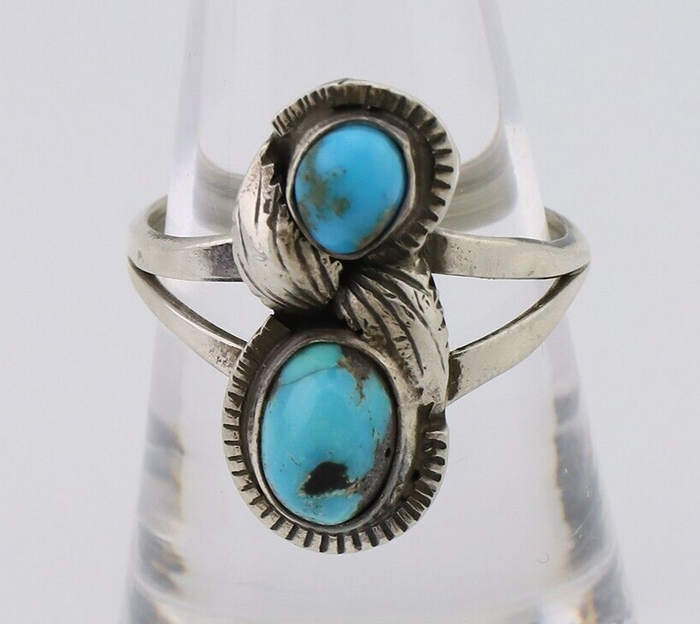Navajo Ring 925 Silver Natural Turquoise Artist Signed Tom Willeto C.80's