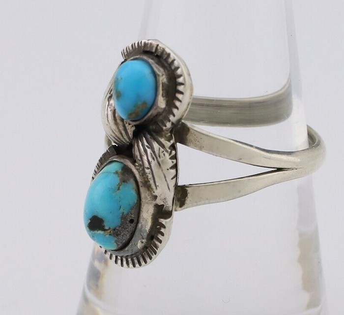 Navajo Ring 925 Silver Natural Turquoise Artist Signed Tom Willeto C.80's