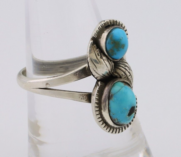 Navajo Ring 925 Silver Natural Turquoise Artist Signed Tom Willeto C.80's