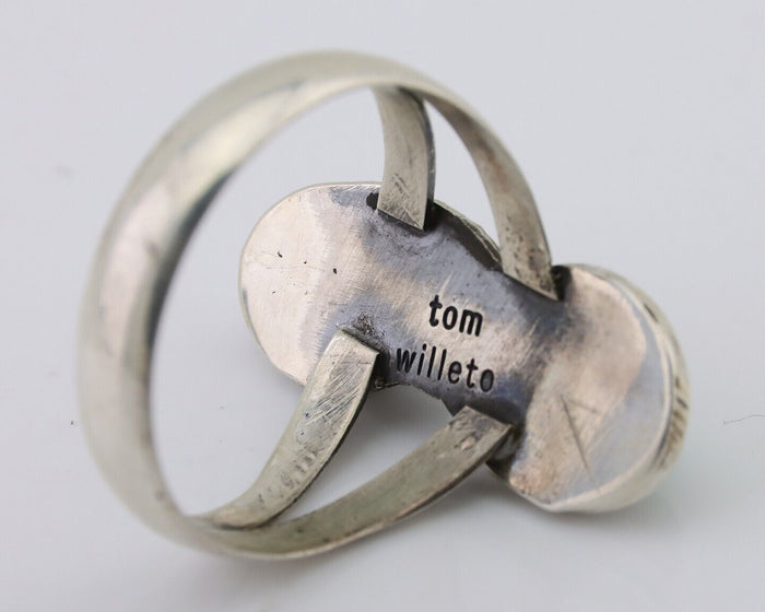 Navajo Ring 925 Silver Natural Turquoise Artist Signed Tom Willeto C.80's