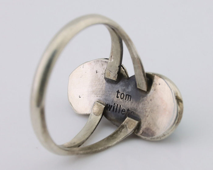 Navajo Ring 925 Silver Natural Turquoise Artist Signed Tom Willeto C.80's