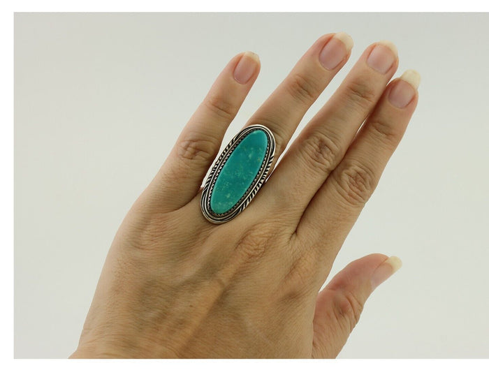 Navajo Ring 925 Silver Natural Turquoise Artist Signed William Denetdale C.80's