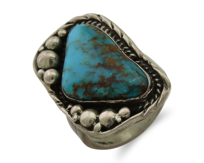 Navajo Ring .925 Silver Natural Turquoise Artist Signed Zachary C.80's