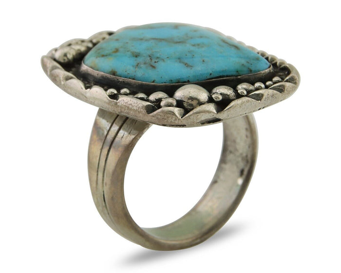 Navajo Ring .925 Silver Natural Turquoise Artist Signed Zachary C.80's