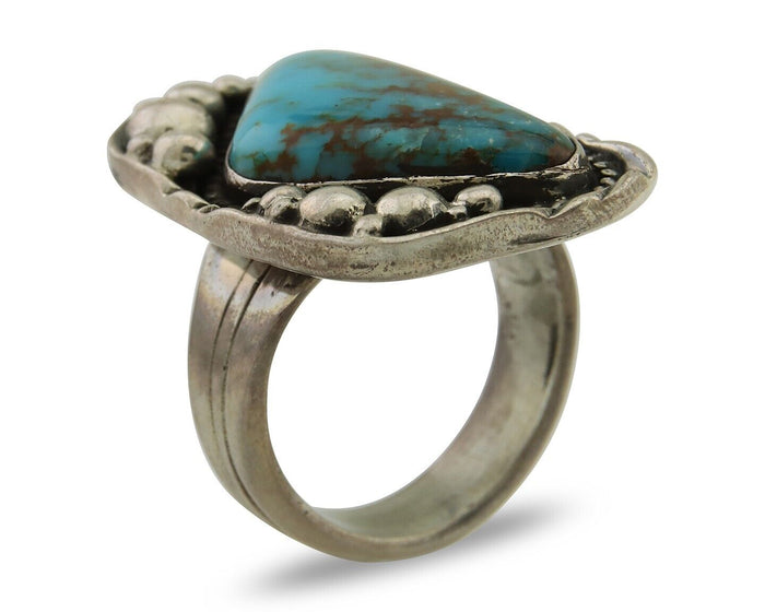 Navajo Ring .925 Silver Natural Turquoise Artist Signed Zachary C.80's