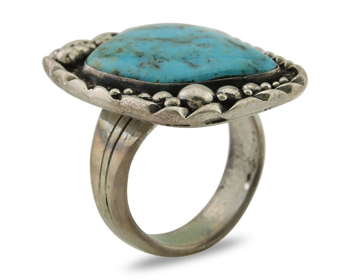 Navajo Ring .925 Silver Natural Turquoise Artist Signed Zachary C.80's