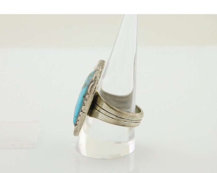 Navajo Ring .925 Silver Natural Turquoise Artist Signed Zachary C.80's