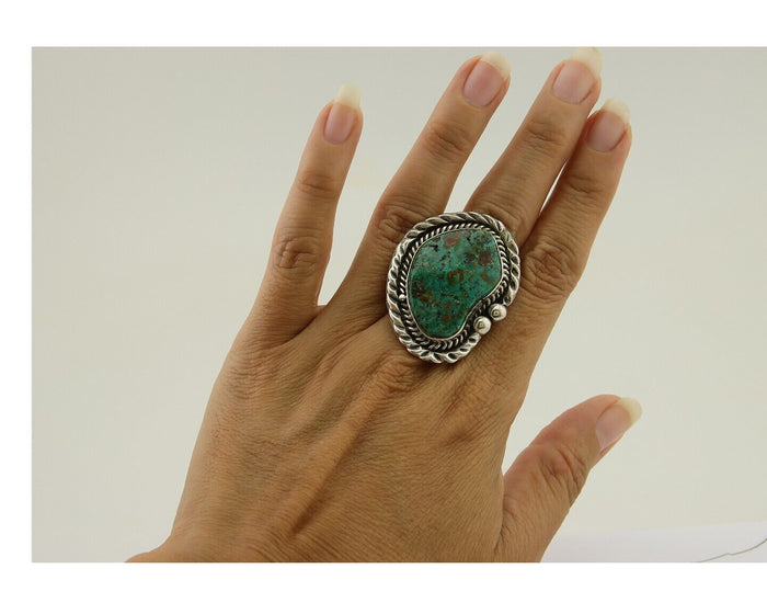 Navajo Ring .925 Silver Natural Turquoise Artist Signed Zachary C.80's