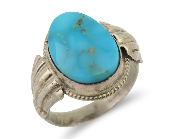 Navajo Ring 925 Silver Natural Turquoise Native American Artist C.80's Size 6.5
