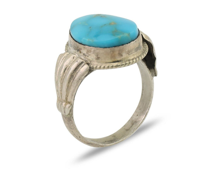 Navajo Ring 925 Silver Natural Turquoise Native American Artist C.80's Size 6.5