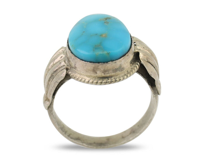 Navajo Ring 925 Silver Natural Turquoise Native American Artist C.80's Size 6.5