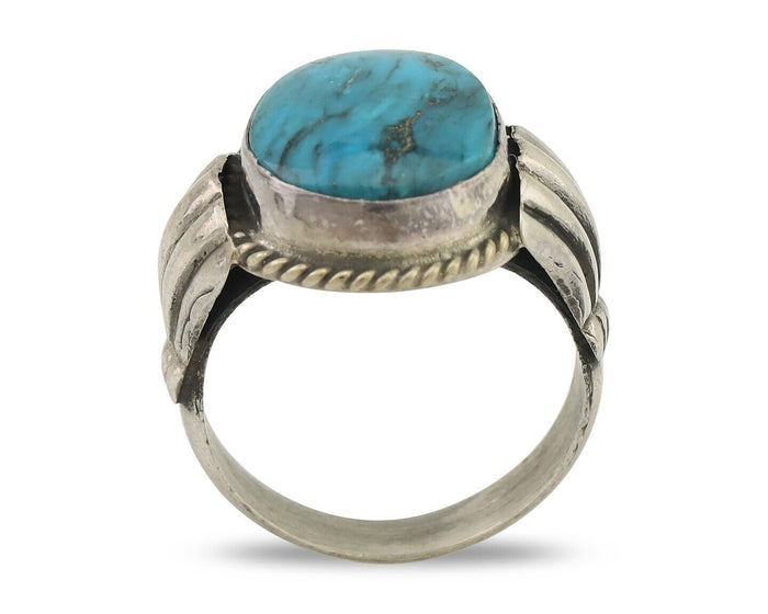 Navajo Ring 925 Silver Natural Turquoise Native American Artist C.80's Size 6.5