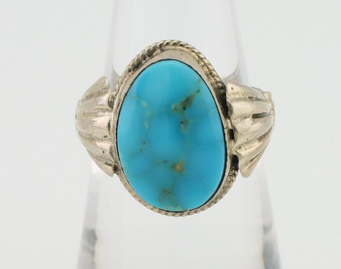 Navajo Ring 925 Silver Natural Turquoise Native American Artist C.80's Size 6.5